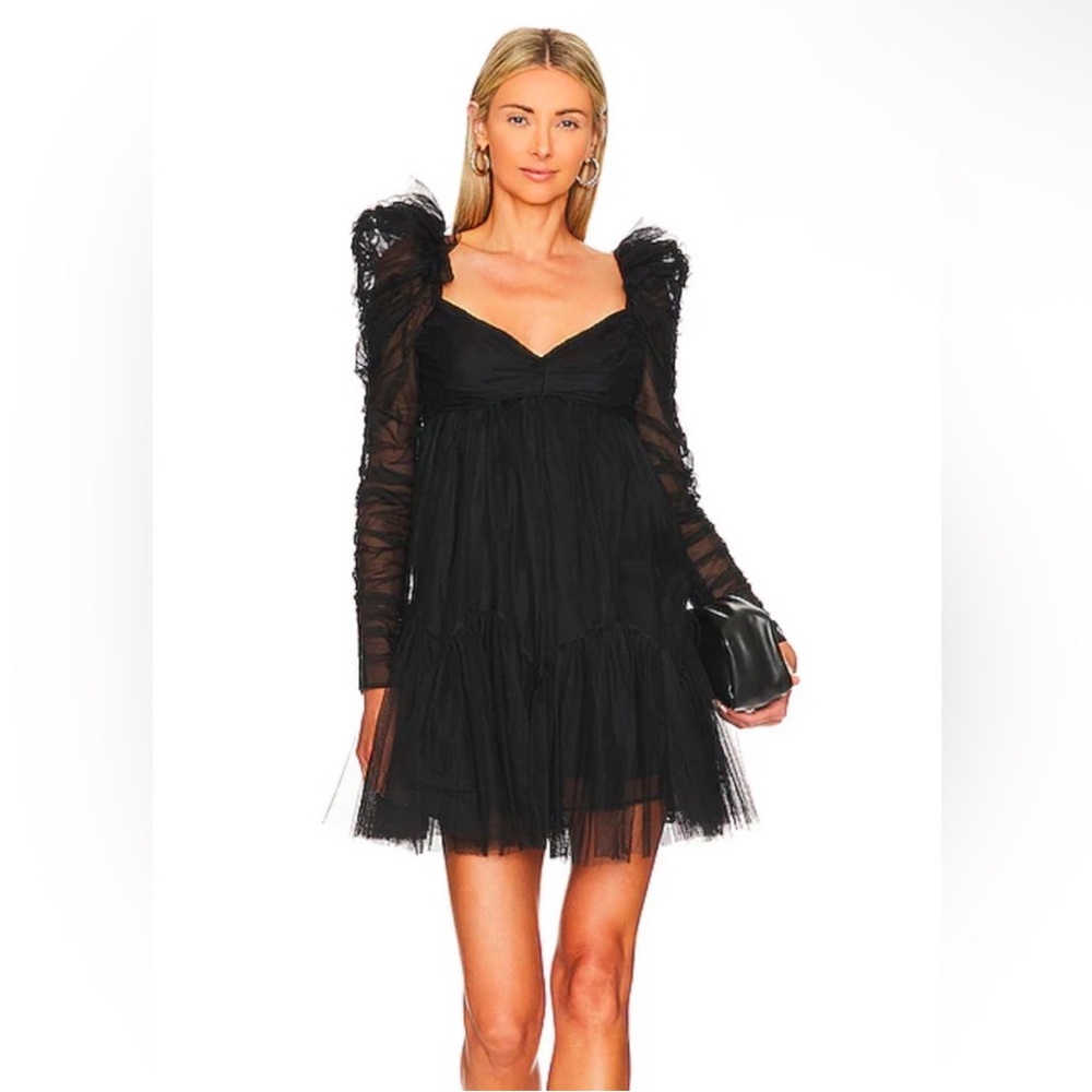 ZIMMERMANN Tulle Mini Empire-Waist Black Polka Dot Dress w/ Ruching size 1/US 6